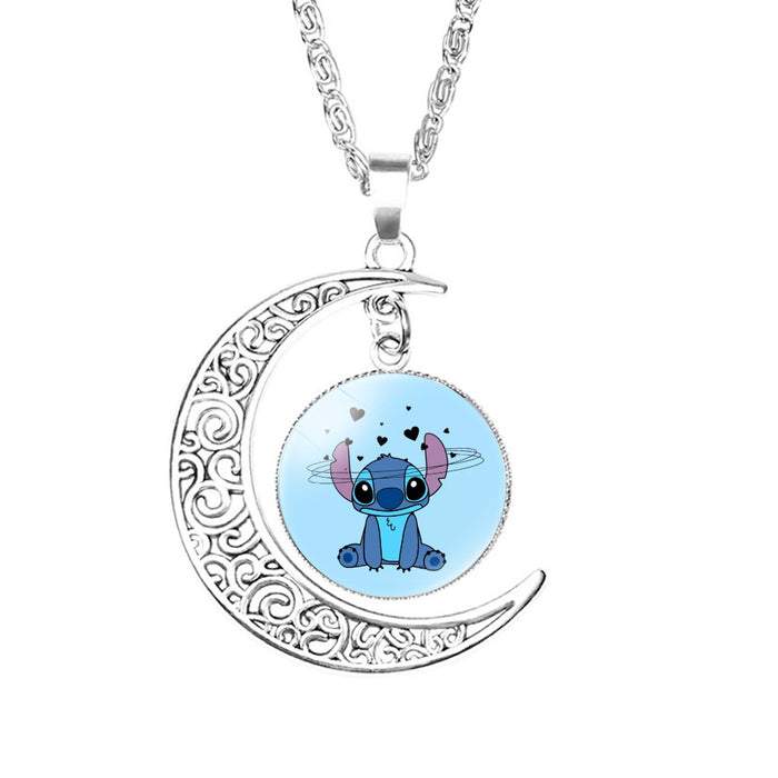 Wholesale Glass Cartoon Pattern Time Gem Moon Necklace JDC-NE-NH006