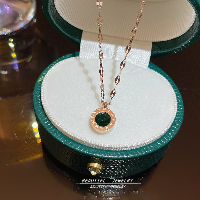 Wholesale Personalized collarbone chain, simple rose gold, Roman letters, zircon pendant, stainless steel necklace for women