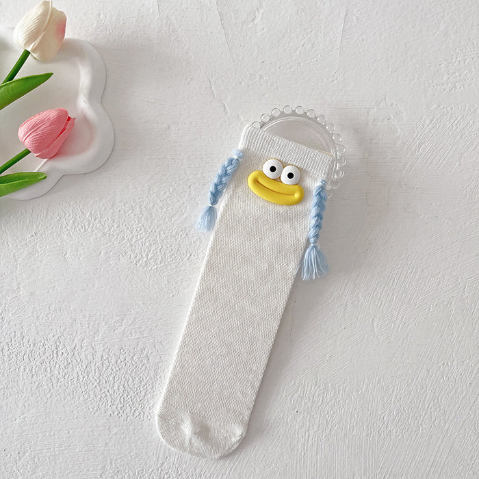 Wholesale Thin children' s socks mid-tube socks  cute long socks  funny braids pile socks