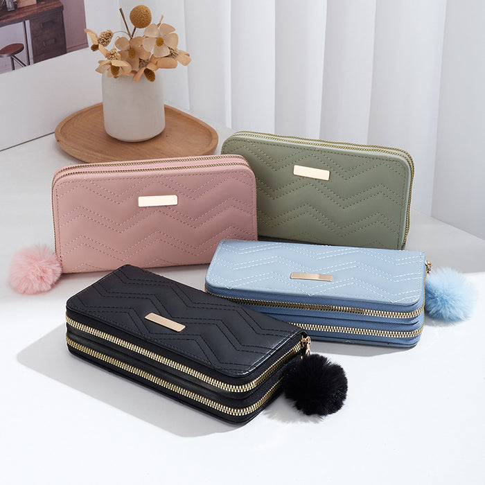 Wholesale Wallet Women's Double Zipper Long Handbag Fashionable Simple Large Capacity Double Layer Wallet Phone Bag JDC-WT-QJR001