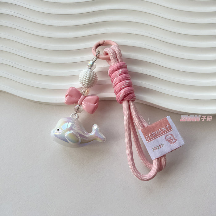 Wholesale Acrylic Solid color whale pendant woven cloth rope keychain hanging rope
