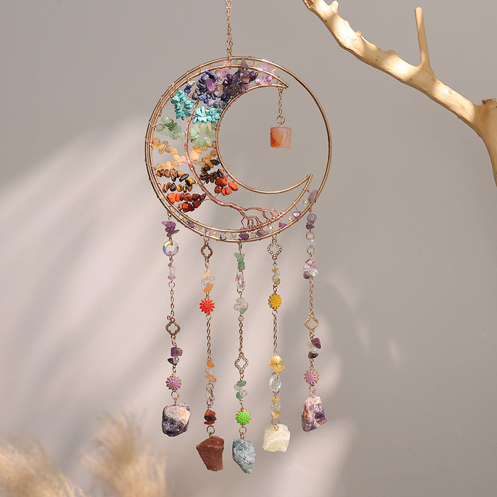 Wholesale Tree of Life Sun Catcher Colorful Crushed Stone Crysta Window Decorative Wind Chime