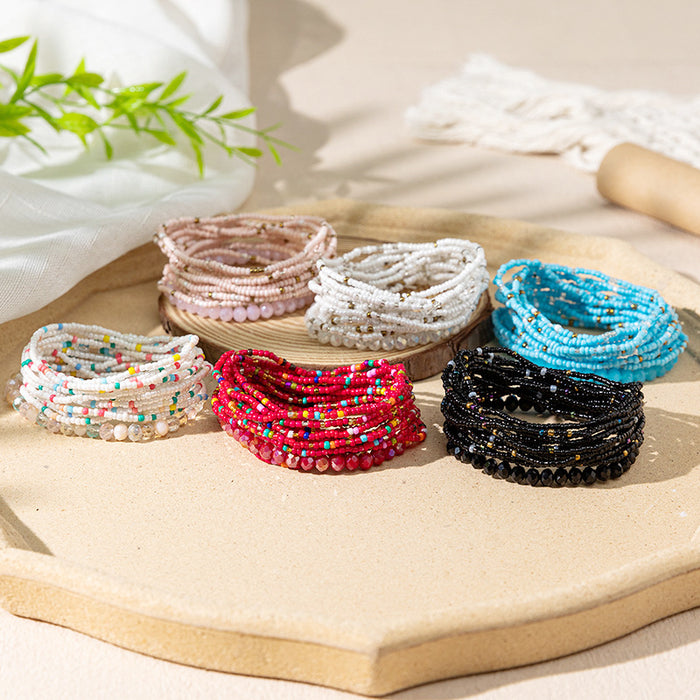 Wholesale Colored rice bead bracelet female multi-layer stacked elastic bracelet