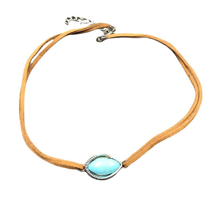 Wholesale Bohemian Turquoise Leather Necklace JDC-NE-NanHuai001