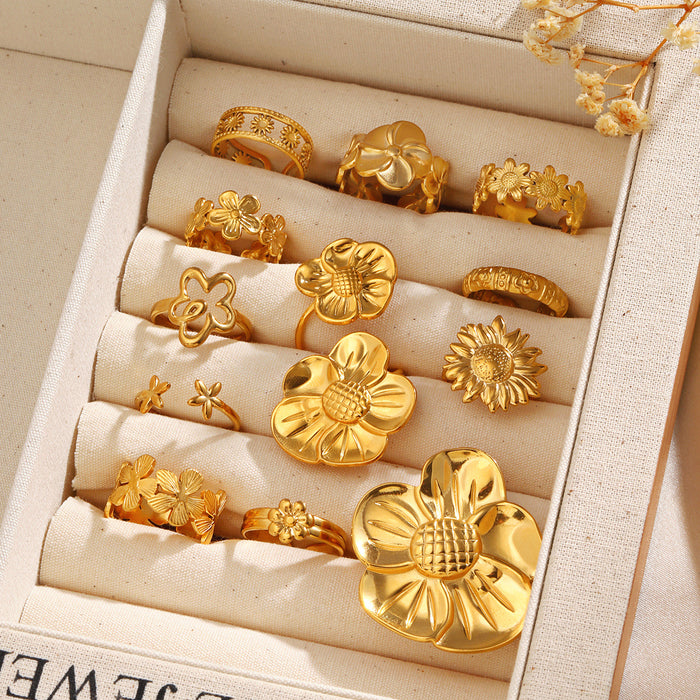 Wholesale women's Stainless steel Gold Plated Rings flower Adjustable rings