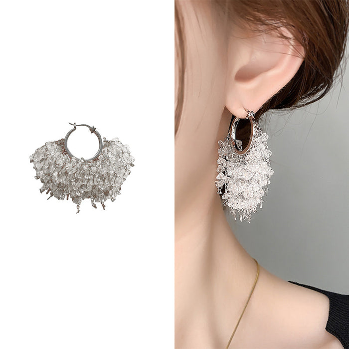 Wholesale Fully encrusted chain tassel statement earrings