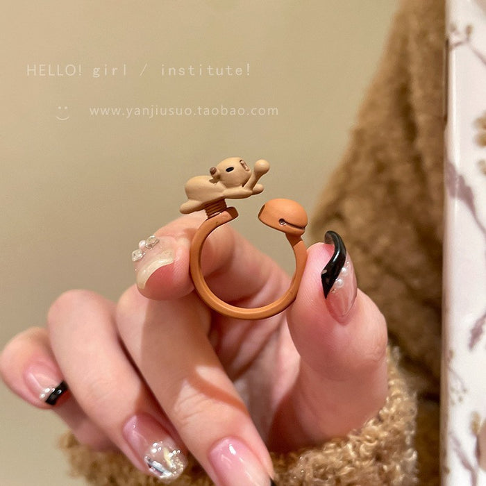 Wholesale Pearl ring, women's autumn and winter cute cartoon high-end feeling, index finger ring, children's fun ring