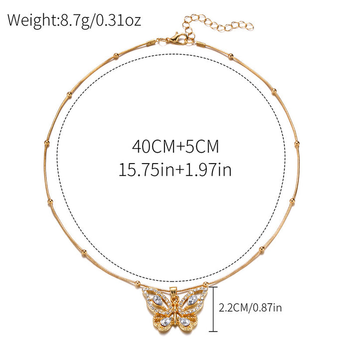 Wholesale New jewelry, fashionable alloy pendant, niche, exaggerated diamond inlaid butterfly necklace