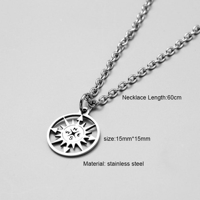 Wholesale Hip-hop stainless steel necklace Compass Leaf long pendant geometric