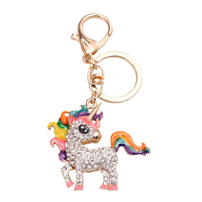 Wholesale Cartoon Unicorn Diamond studded Car Keychain Pendant Metal Keychain Ring