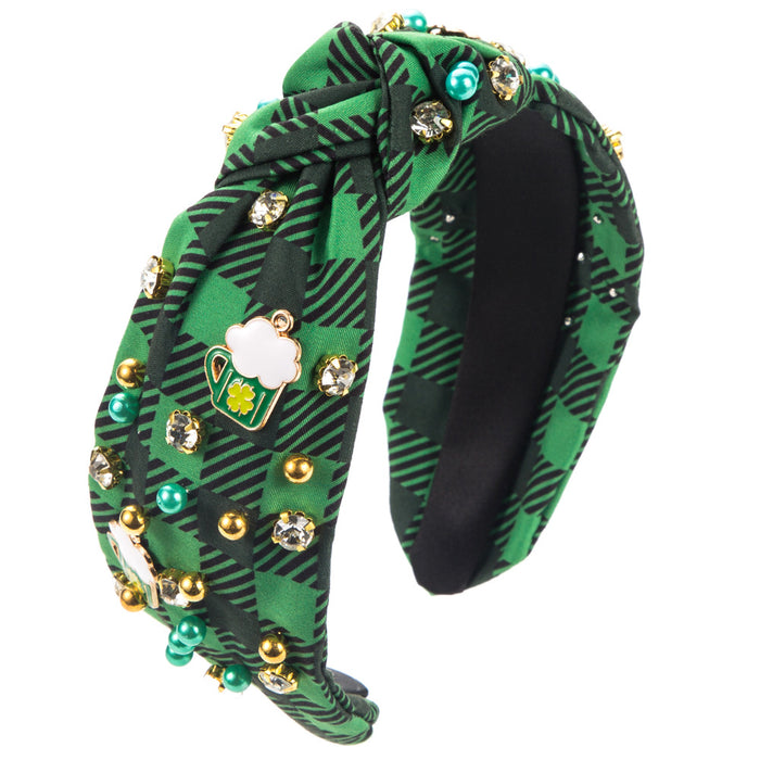 Wholesale St.  Patrick' s Day vintage classic green headband with rhinestones