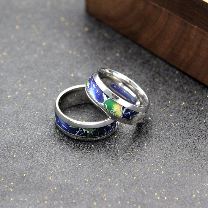 Wholesale Personalized Creative Earth Pattern Titanium Steel Ring 3D Stickers Drip Oil Ring Jewelry