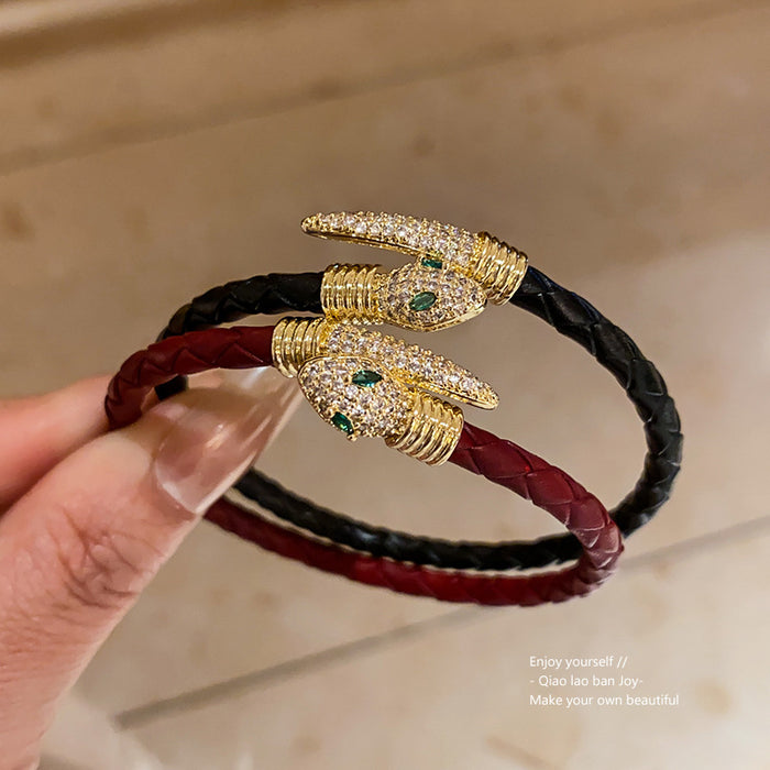 Wholesale Electroplated zircon small snake open bracelet niche retro personalized bracelet light luxury high-end versatile bracelet for women