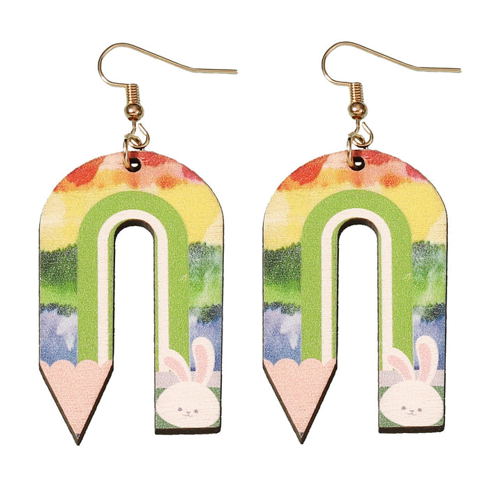 Wholesale cartoon painted bunny U-shaped earrings simple all-match niche earrings for women