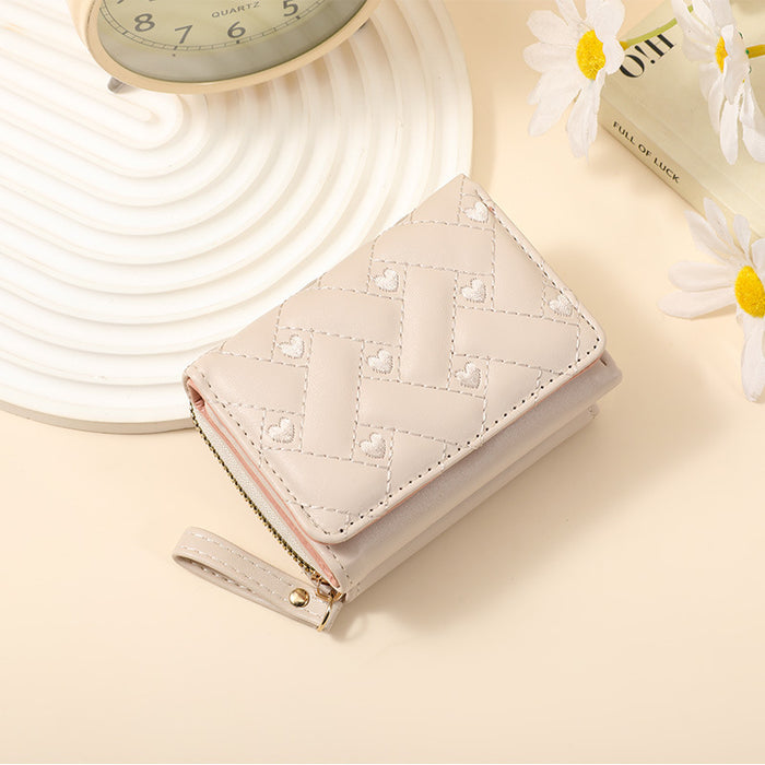 Wholesale Stylish Embroidered Love Short Wallet for Women PU Leather Trendy Accessory MOQ:3