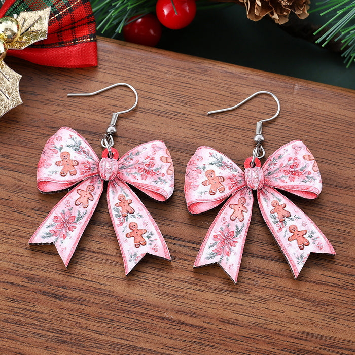 Wholesale Christmas gingerbread man Christmas tree bow pendant earrings
