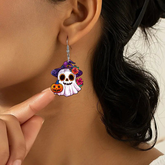 Wholesale Halloween Day of The Dead Ghost Pumpkin Acrylic Earrings JDC-ES-WenT026