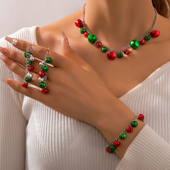 Wholesale Christmas Cute Red Green Bell Bead 3-Piece Jewelry Set for Party Gift MOQ≥2