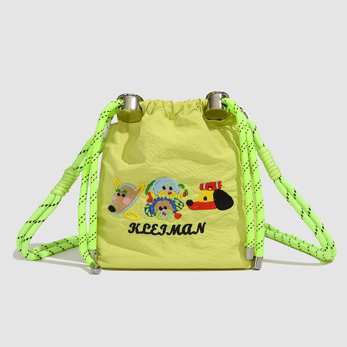 Wholesale Embroidered cartoon niche bucket bag, new versatile nylon cloth shoulder crossbody bag, mobile phone bag