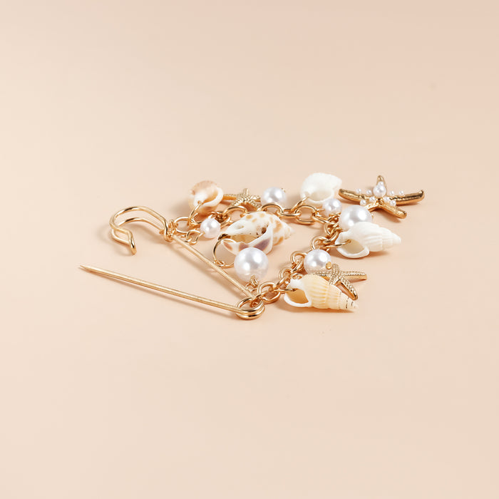 Wholesale Summer Conch Shell Starfish Dot Diamond Pearl Brooch