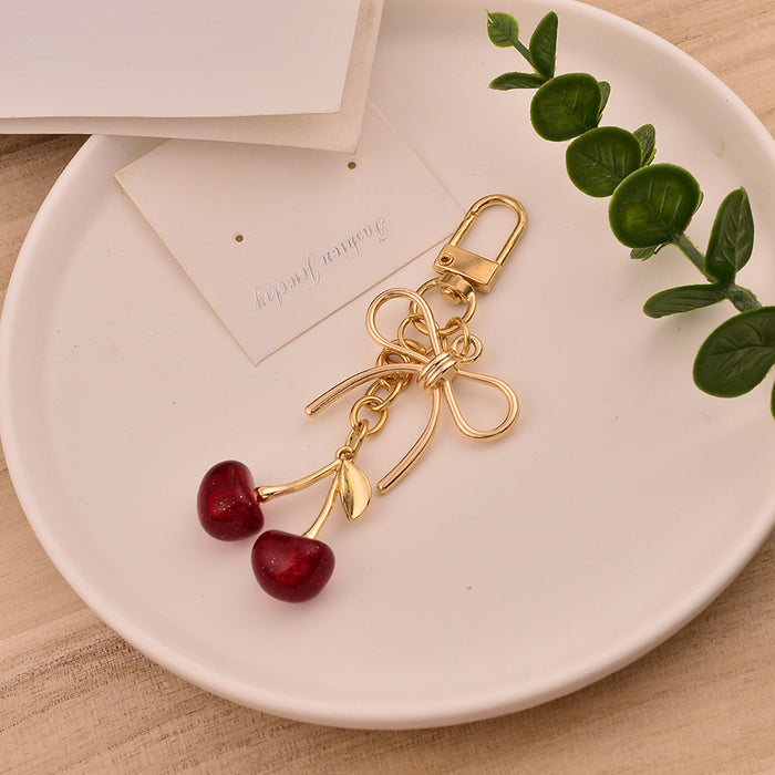Wholesale Trendy Cherry Fruit Keychain Bag Pendant Alloy Electroplating Gift MOQ≥2