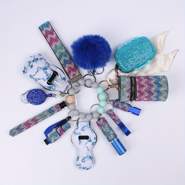 Wholesale Fur Ball Diamond Multifunctional Metal Keychain 13-piece Set JDC-KC-TouMS056