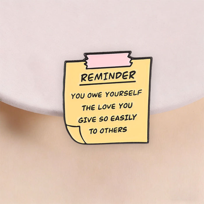 Wholesale Stylish Zinc Alloy Brooch Pin Enamel Sticky Note Shape With Inspirational English Quote Jewelry Accessory