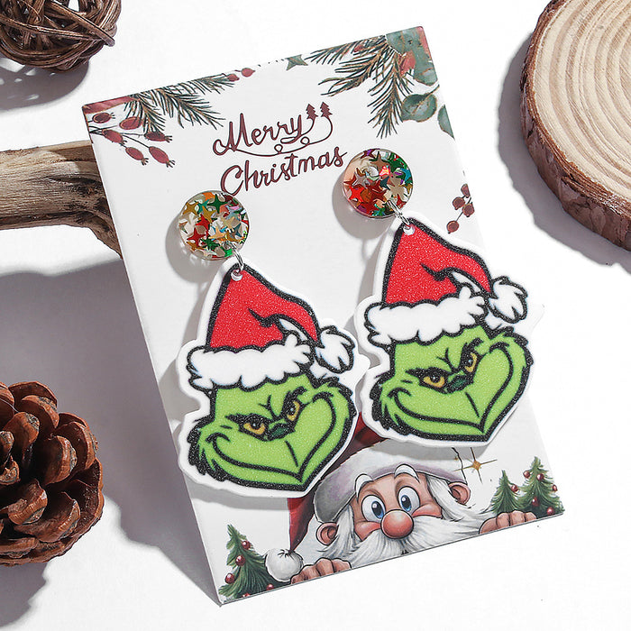 Wholesale Christmas Earrings Handmade DIY Cartoon Funny Puppy Green Acrylic Pendant Earrings