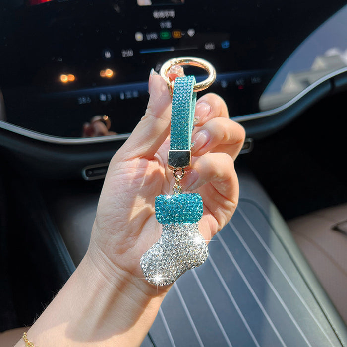 Wholesale Rhinestone Sock Keychain Car Key Ring Christmas Stocking Pendant