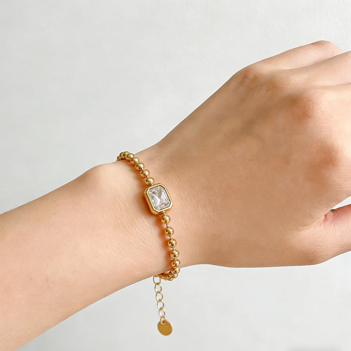 Wholesale 2pcs Sugar cube zircon small gold bead titanium steel bracelet