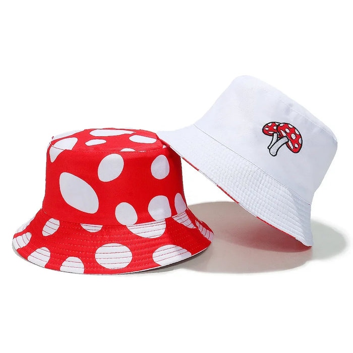 Wholesale Childlike Red and White Mushroom Pattern Double-sided Fisherman Hat for Men and Women Sun Hat