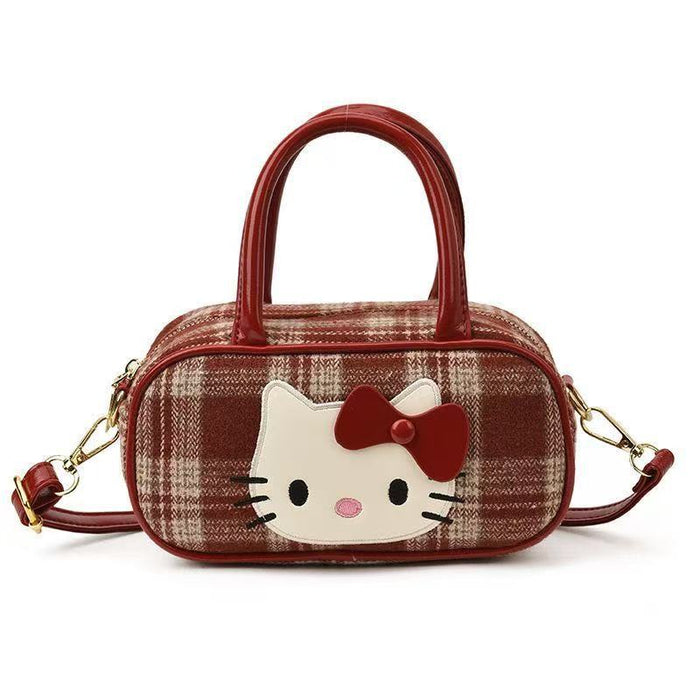 Wholesale Women's Plaid Cartoon Cute Cat Shoulder Bags HandBag