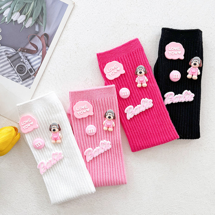 Wholesale White  Pile Socks for Women Dopamine Socks Design Niche Cartoon Sports Mid-Length Socks