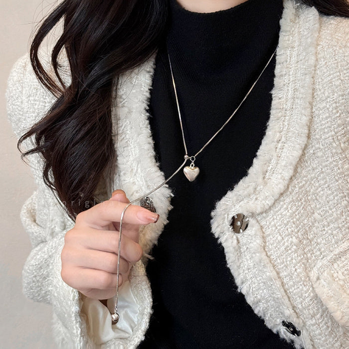 Wholesale  Titanium Steel Color-free Simple Love Ball Tassel Long Pull Necklace Women's All-match