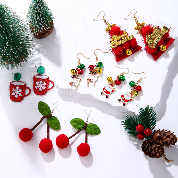 Wholesale Alloy bell snowman elk gingerbread man earrings Christmas earrings