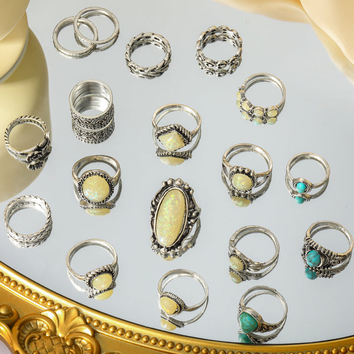 Wholesale Retro Turquoise Gemstone 18-Piece Set Rings