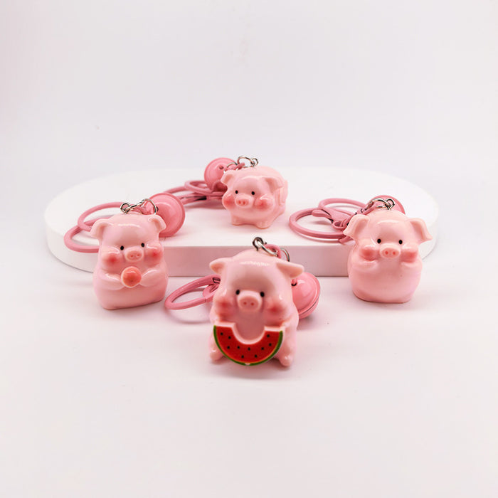 Wholesale Cute three-dimensional super cute bell pig keychain pendant backpack decoration pendant couple