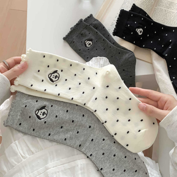 Wholesale Embroidery puppy polka dot socks pile socks combed cotton