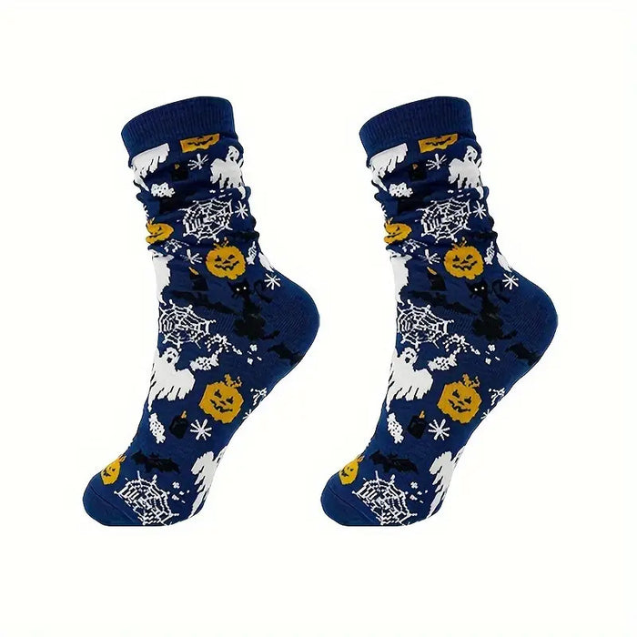 Wholesale 5pcs Halloween Skull Pumpkin Cartoon Printed Casual Polyester Middle Tube Socks JDC-SK-Xinh022