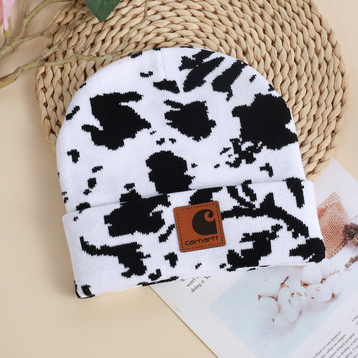 Wholesale Acrylic Cow Jacquard Knitted Hat JDC-FH-HongHong008