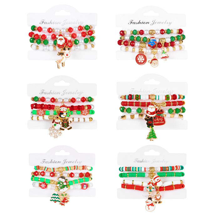 Wholesale Christmas jewelry  elk bell crystal pearl pull-out braided bracelet stacking set