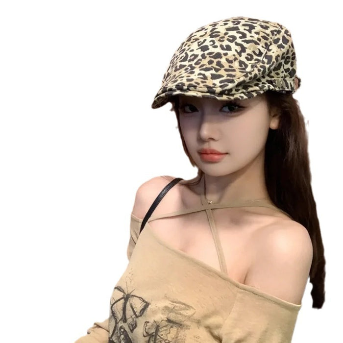 Wholesale Retro leopard print personalized duck tongue beret trendy cool hat