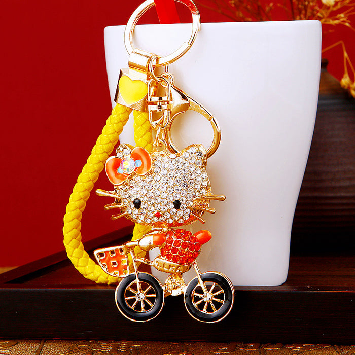 Wholesale Diamond studded bow, car keychain, metal pendant, keychain ring