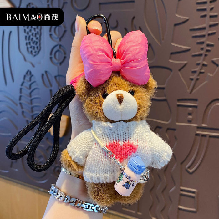 Wholesale Cartoon Plush Crossbody Water Cup Bear Plush Doll Keychain Bear Doll Keychain Bag Hanging