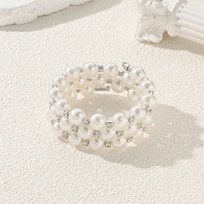 Wholesale Wedding pearl bracelet with light luxury and high-end feel, multi-layer adjustable elastic full diamond bracelet wholesale