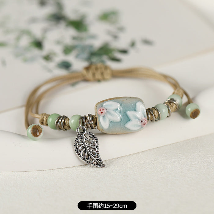 Wholesale Ceramic Flower Braided Bracelet JDC-BT-Luox002