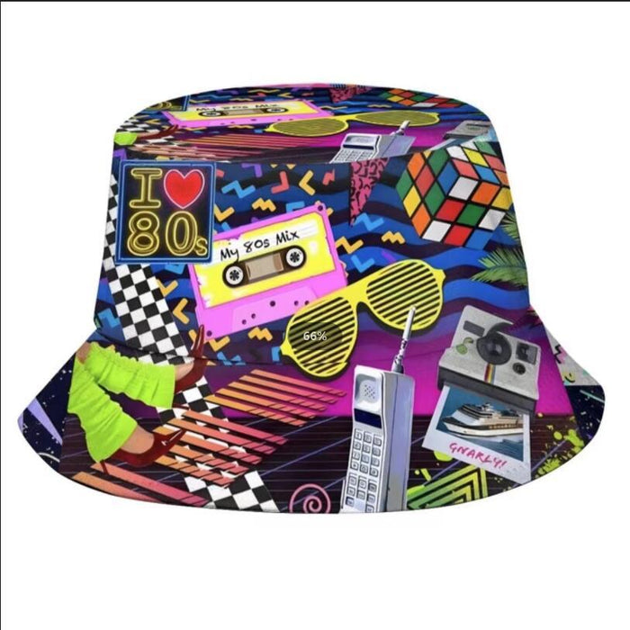 Wholesale geometric graffiti retro fisherman hat printed double-sided all-match basin hat outdoor sun hat