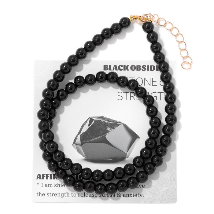 Wholesale 6mm stone bead necklace packaged with an adjustable clasp suitable as a collarbone necklace