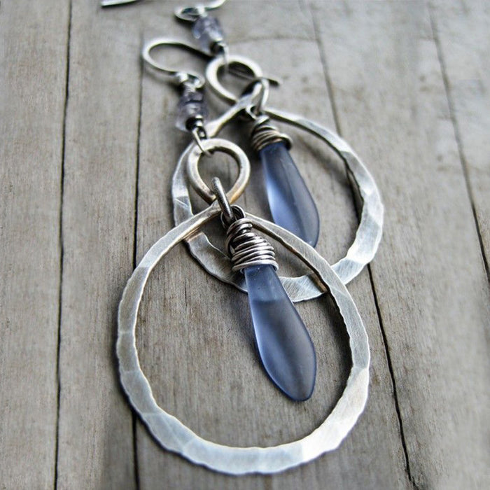 Wholesale New retro pounding wrapped moonstone earrings for e-commerce, made of old alloy earrings