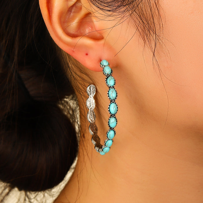 Wholesale Vintage turquoise large circle C-shaped turquoise earrings